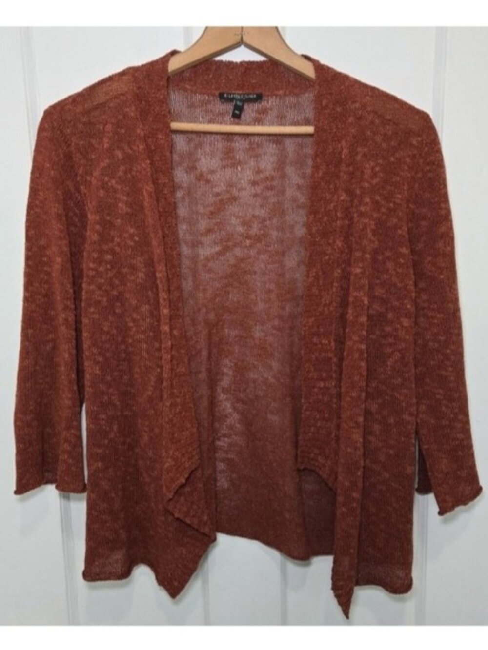 Eileen Fisher Women's Linen Knit Open Cardigan‎ Size MP Rust Orange Lagenlook